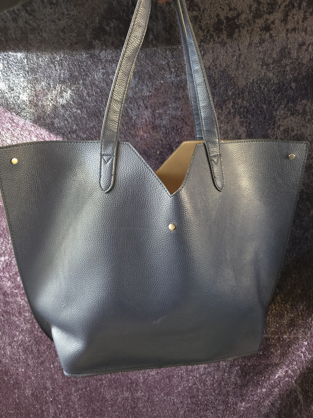 Neiman Marcus Navy Pebbled Leather Tote